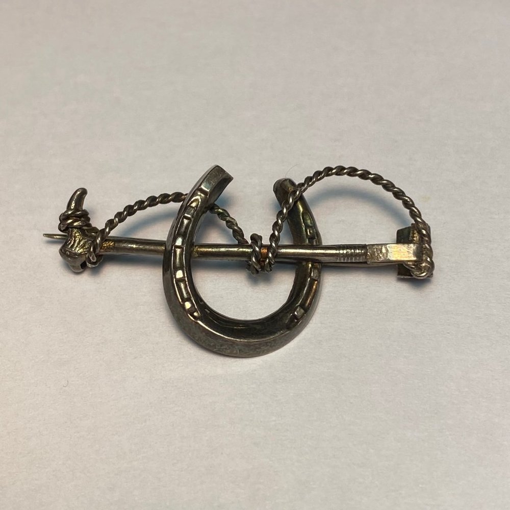 Equestrian Horse Shoe with Riding Whip and Crop Brooch / Pin